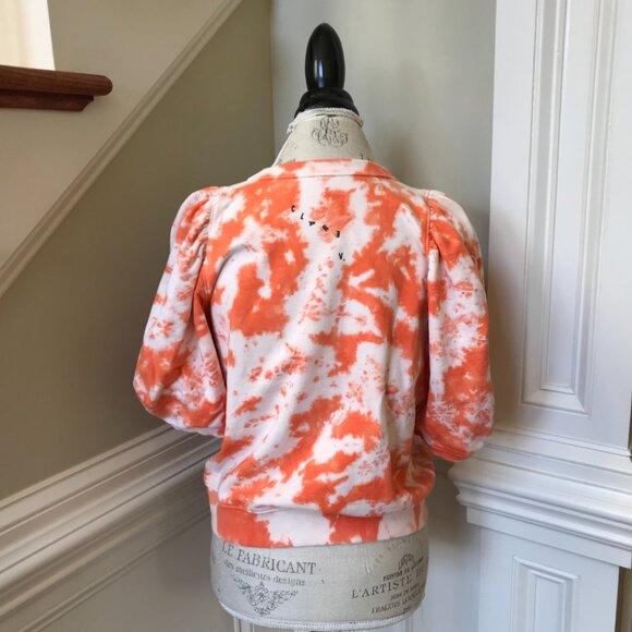 Clare V. Puff Sleeve Sweatshirt Top Womens Small Orange White Tie Dye Crew Neck - Picture 12 of 13